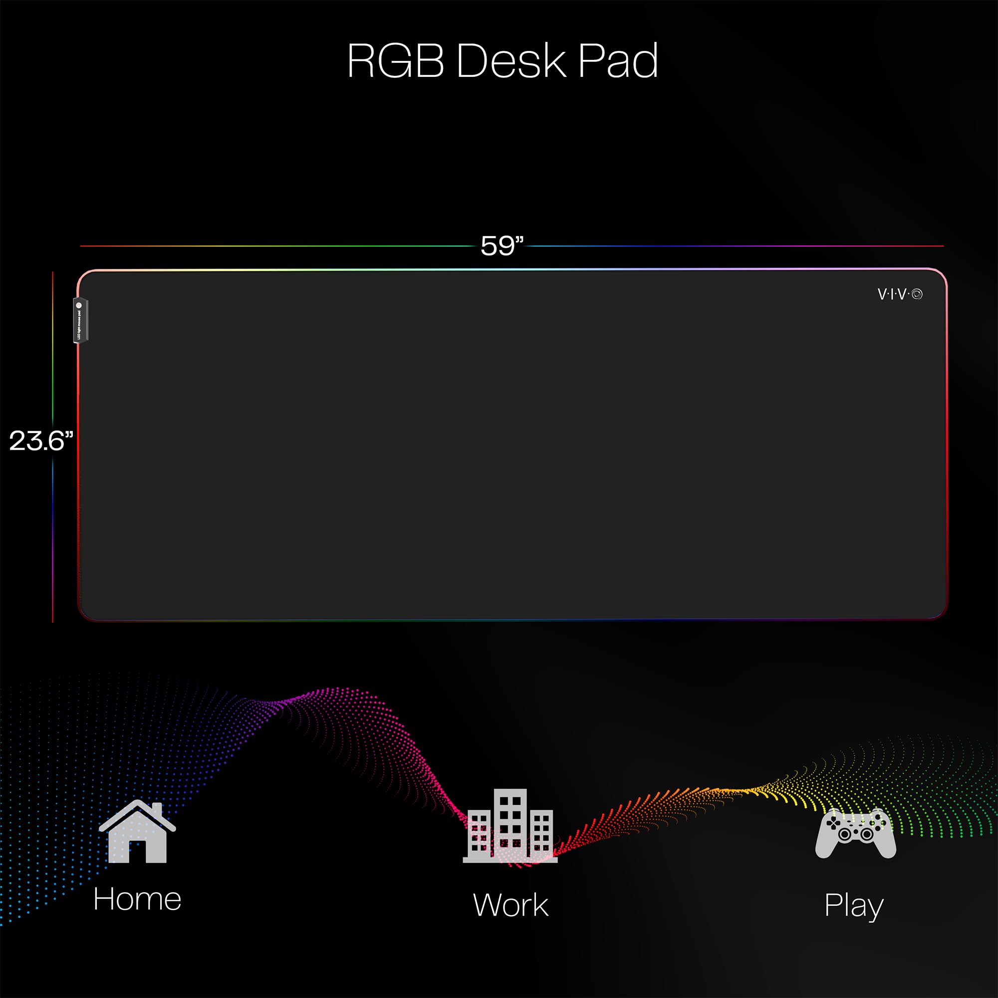 VIVO Alfombrilla de escritorio grande de 60 x 24 pulgadas con iluminación RGB para ambiente de oficina y juegos inmersivos, cubierta de mesa de mouse de gran tamaño, 12 modos de color, base