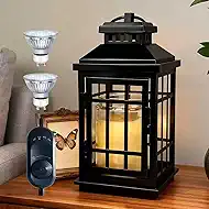 Black Candle Warmer Lamp with Timer - Flameless Enclosed Lantern Style Warmer for Large Jar Candles, Dimmable & Auto Shut-Off, Farmhouse Home Decor Housewarming Birthday (2 Bulbs)