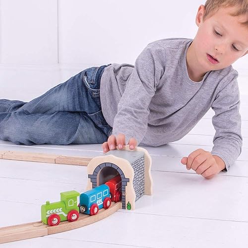 Miniatura 7 de Bigjigs Rail Túnel de piedra gris: otras marcas principales de rieles de madera son compatibles