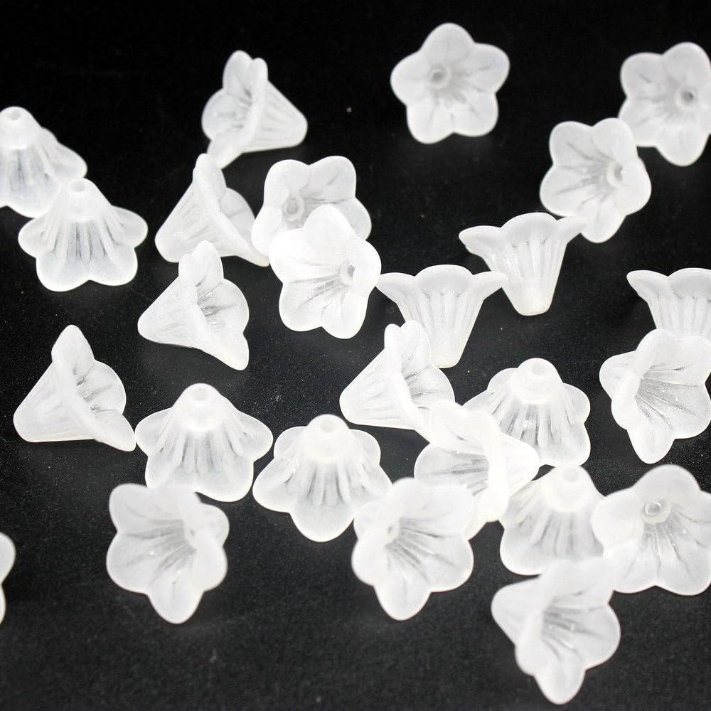 akrylowe koraliki rzemieślnicze, Matowe kwiatowe akrylowe nakładki na koraliki/przekładki 10x14mm, opakowanie 50/100/300 wielokolorowe/białe(Transparent White,300pcs 10x14mm)
