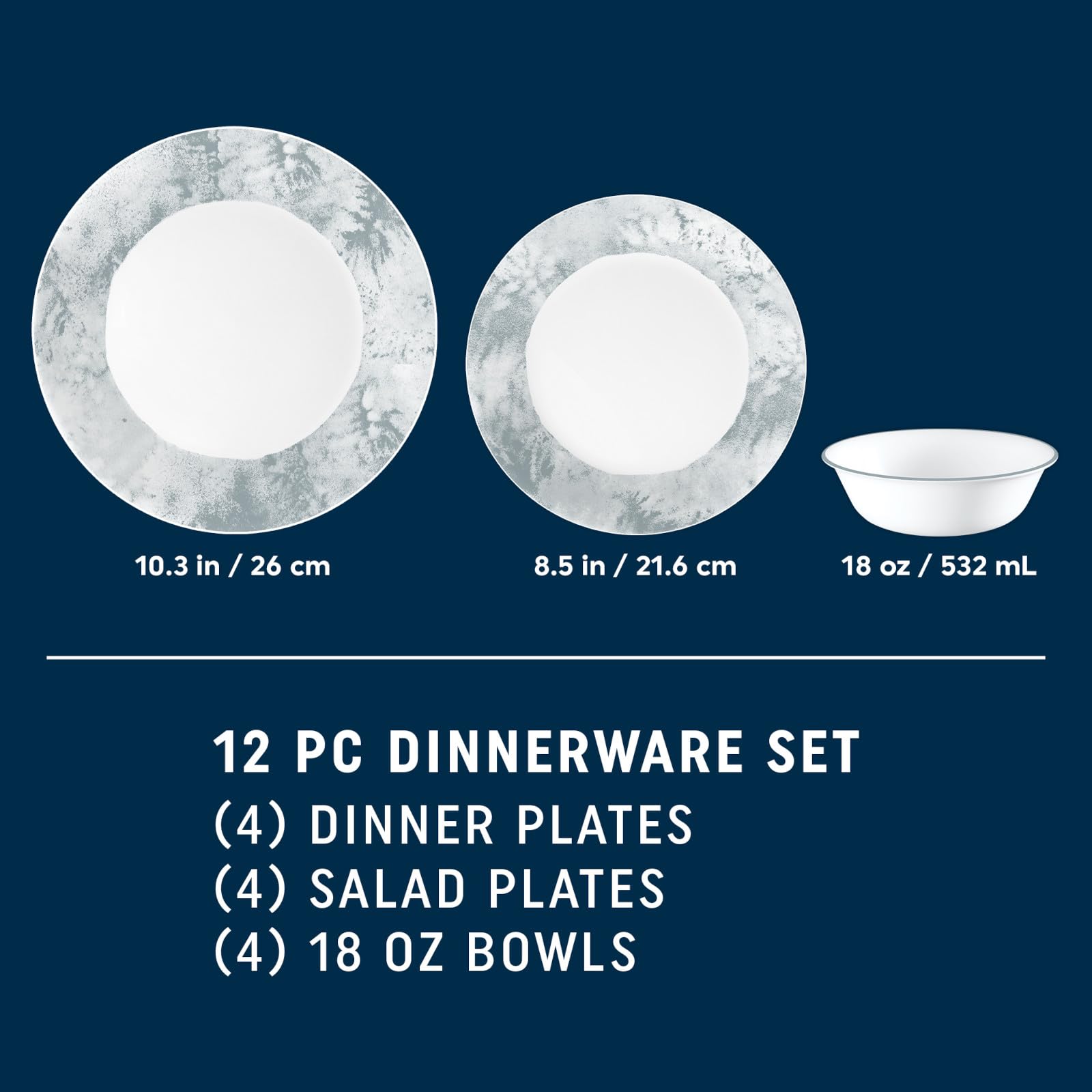 Corelle Juego De Vajilla De 12 Piezas, Servicio Para 4 Personas, Lavado De Sal, Azul Pizarra