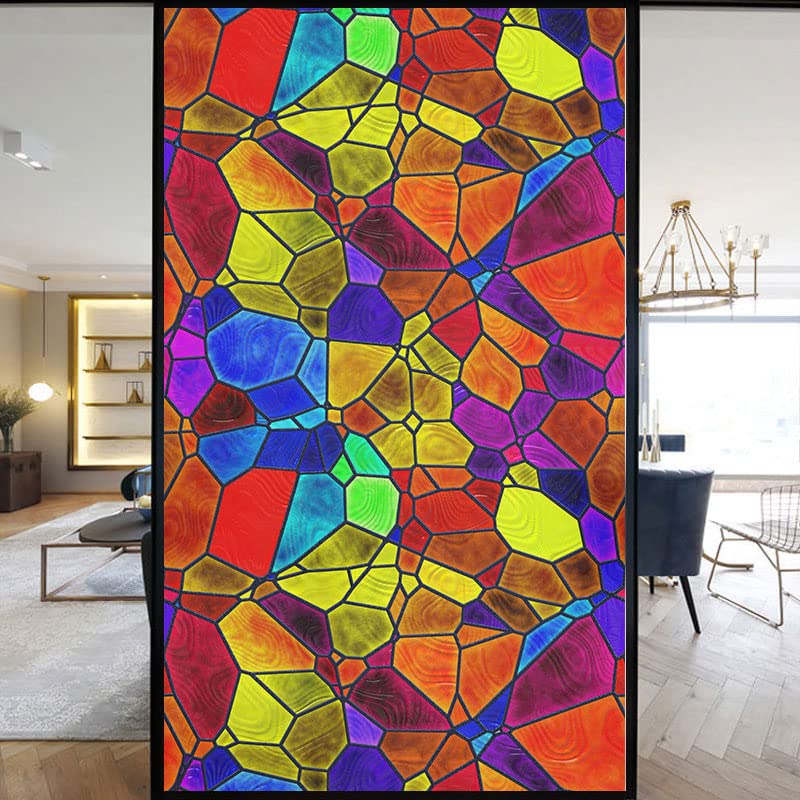 European Church Windows Film Privacy Stained Glass Window Stickers Static Cling Decorative Frosted Window Films UV Blocking Muted Colors Window Coverings (D,69x120cm WxH) โ image 1