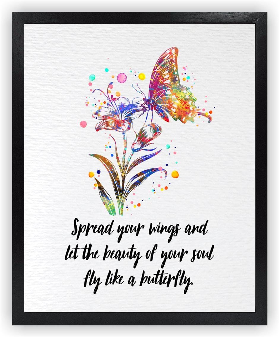 Dignovel Studios 11X14 Unframed Flowers and Butterfly Watercolor Art Print Poster Nature Love Spread Your Beauty Inspirational Quote Wall Hanging Decor DN891