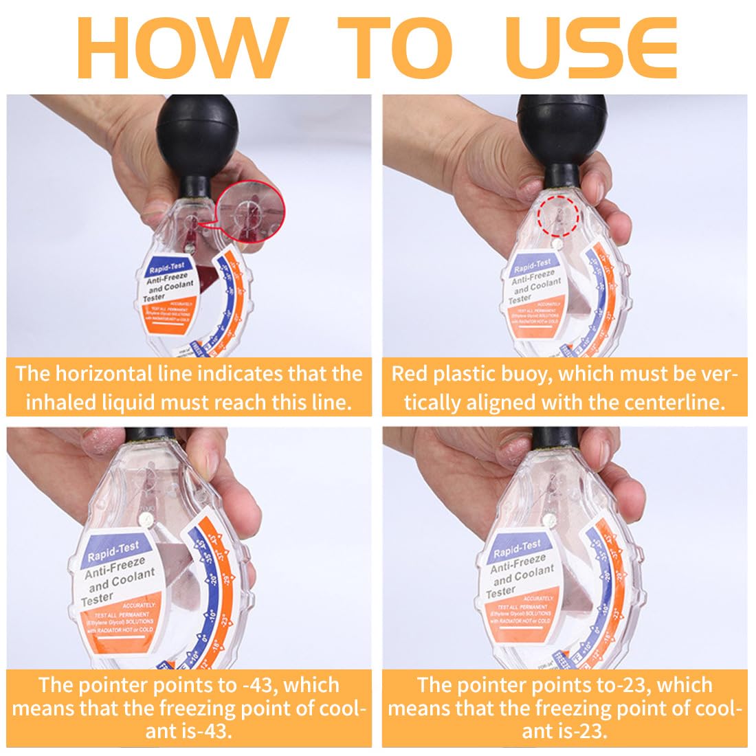 Tester Antigelo, Densitometro per Liquido di Raffreddamento Auto, Strumento di Manutenzione per Batteria Auto e Test Antigelo, Misura Precisione fino a -43°C (1 Pezzo) - 3