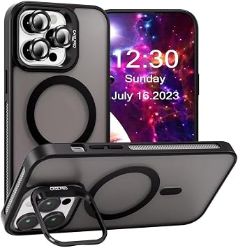 MADNOVA iPhone 15 Pro Max için Kılıf Kamera Korumalı Magsafe Wireless Şarj Özellikli Lens Hediyeli Mat Şeffaf Renkli Standlı Kılıf (SİYAH)
