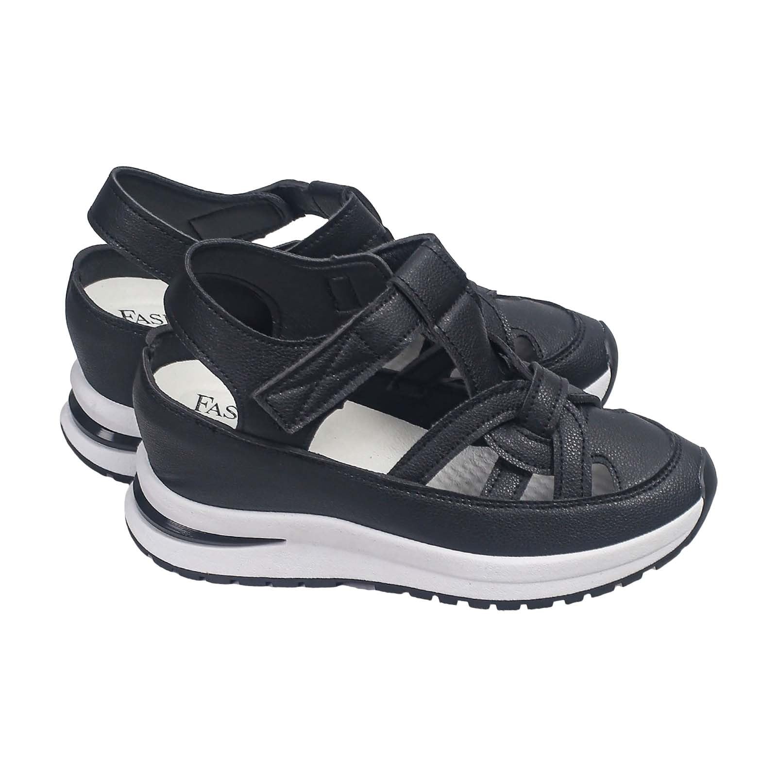 Sandales de plage antidérapantes compensées en cuir noir - 8