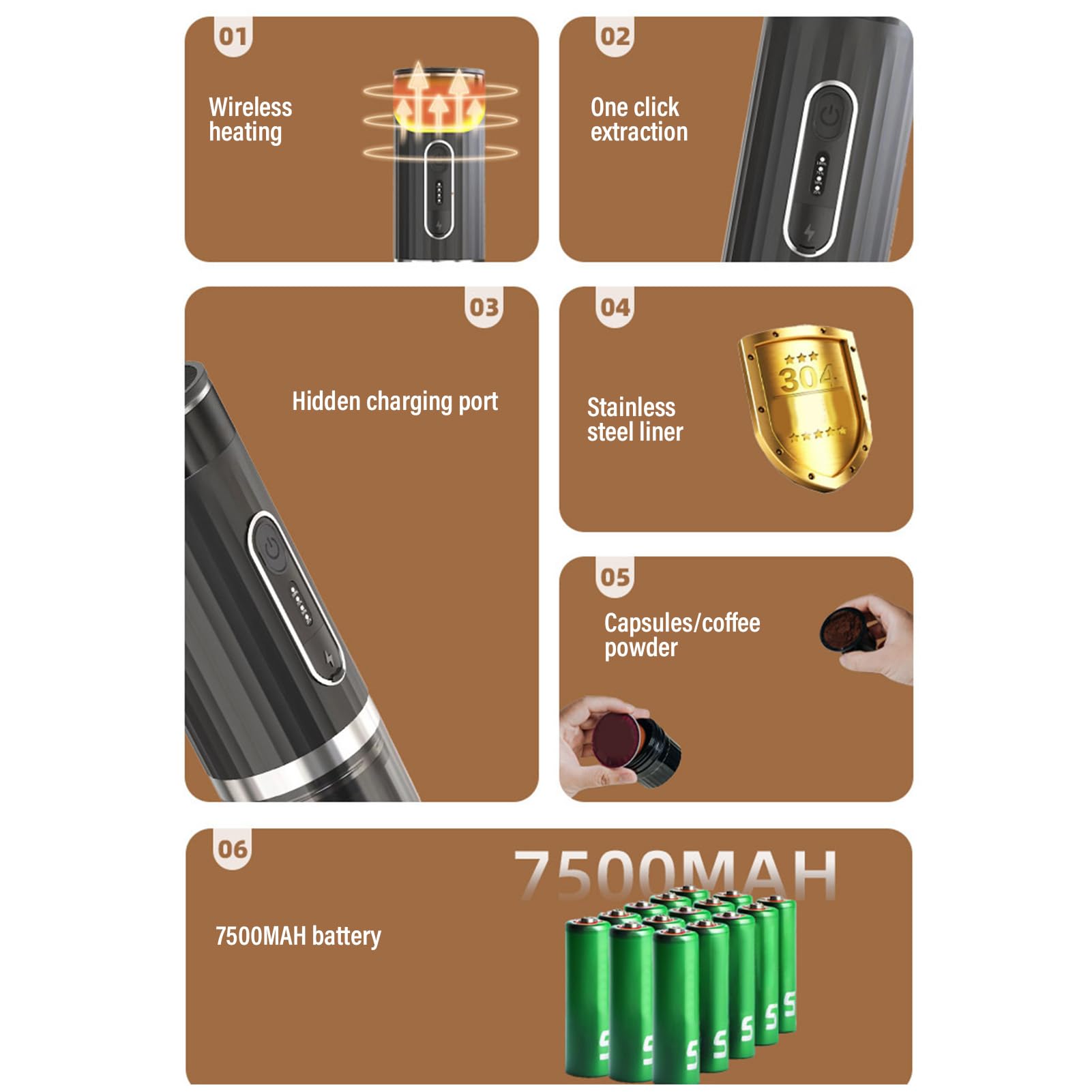 Yunir Caffettiera Piccola, Caffettiera Portatile Autoriscaldante, USB-C, Macchina Portatile, Capsule Originali Compatibili e Compatibili, Mini Caffettiera da Campeggio, Viaggio, Casa
