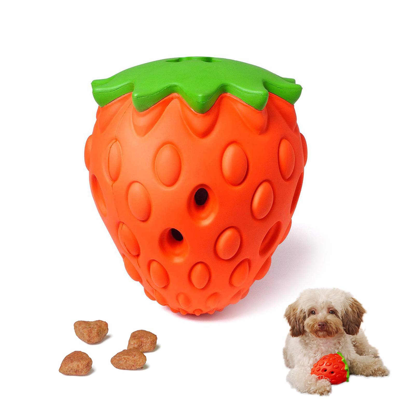 Dog Chew Toys, Strawberry Nontoxic Bite Resistant Dog Interactive Toy, Dog Food Leaking, Teeth Cleaning, Food Grade Durable Natural Rubber Small/Medium/Large Dogs's Toys, IQ Training (Strawberry)