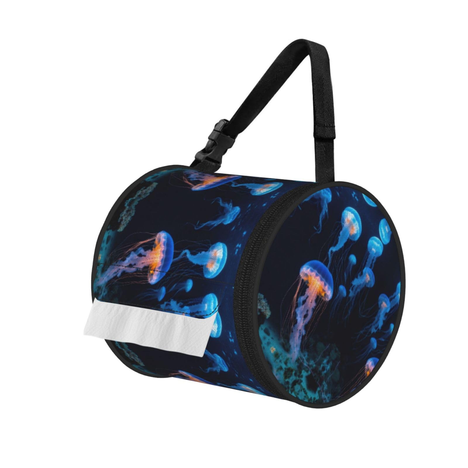 Jellyfish ocean Printed Hanging Tissue Organizer, Smooth Zipper Oxford Cloth Roll Holder for RV Bathroom Desk