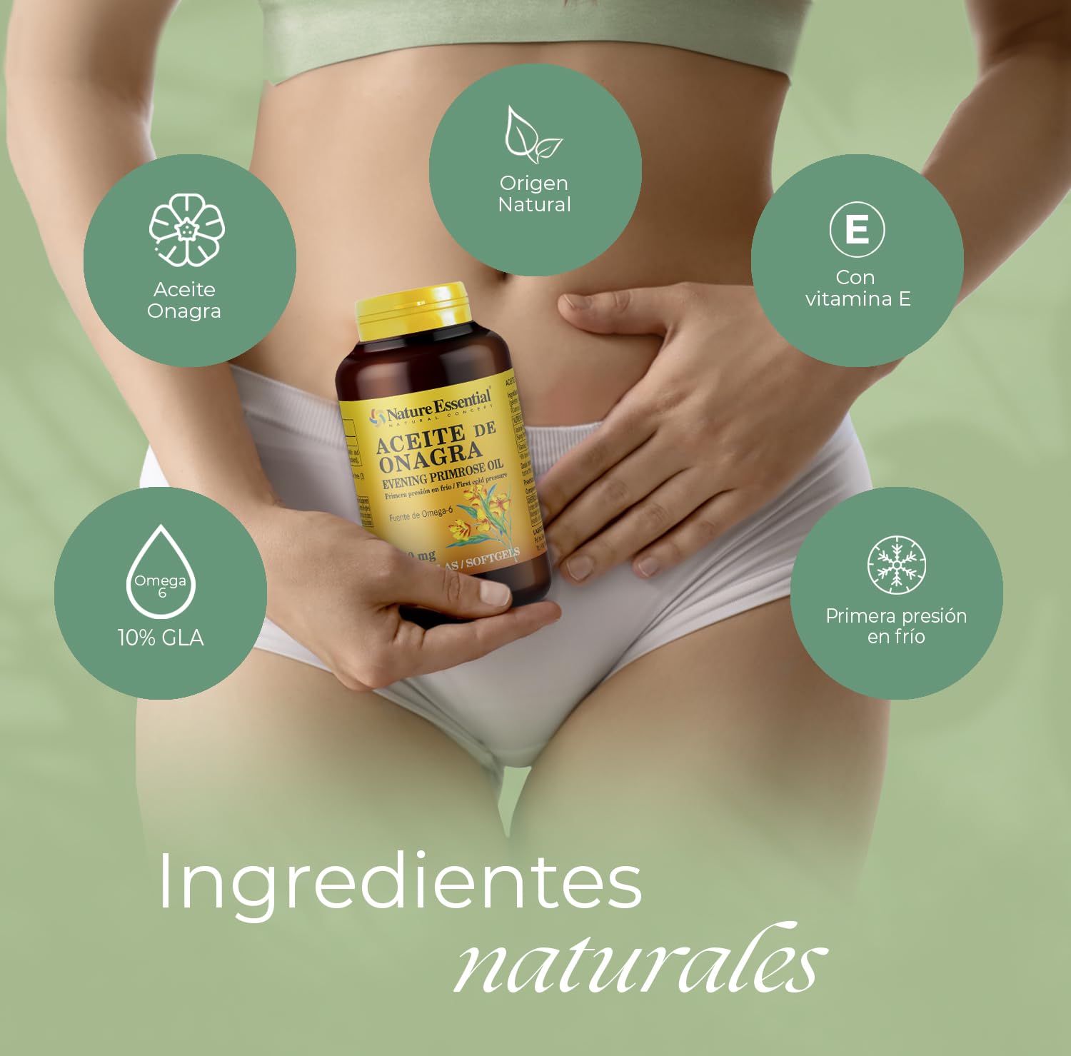 Nature Essential | Perlas de Aceite de Onagra 500 mg | 400 Perlas | Con Vitamina E | Fórmula para el Bienestar Femenino