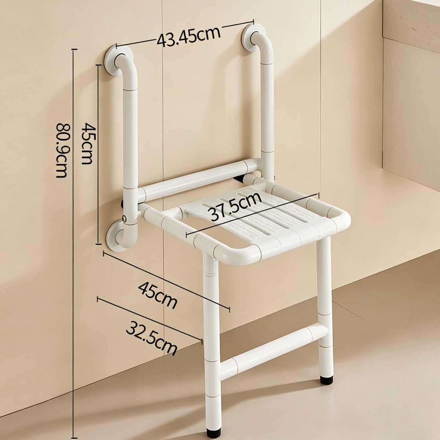 Silla de Ducha Blanca Plegable Antideslizante para Ancianos | Asiento de Ducha Montada en la Pared,Taburete de Baño,Ahorra Espacio,Luminoso,Acero,Panel Reforzado,Soporta 150 kg