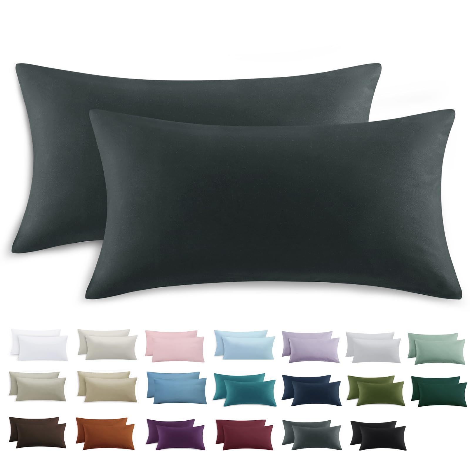 Tifschlaf Kissenbezug 40 x 80 2er Set - Kopfkissenbezug 40x80 Anthrazit mit Reißverschluss aus Mikrofaser Weich, 40x80cm Grau Pillow Case