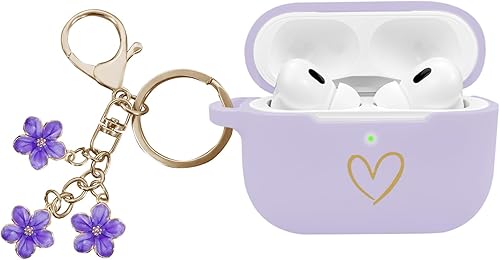 AIIEKZ Funda compatible con AirPods Pro 2 2022, funda de silicona suave con patrón de corazón dorado para AirPods Pro de 21 generación con bonito