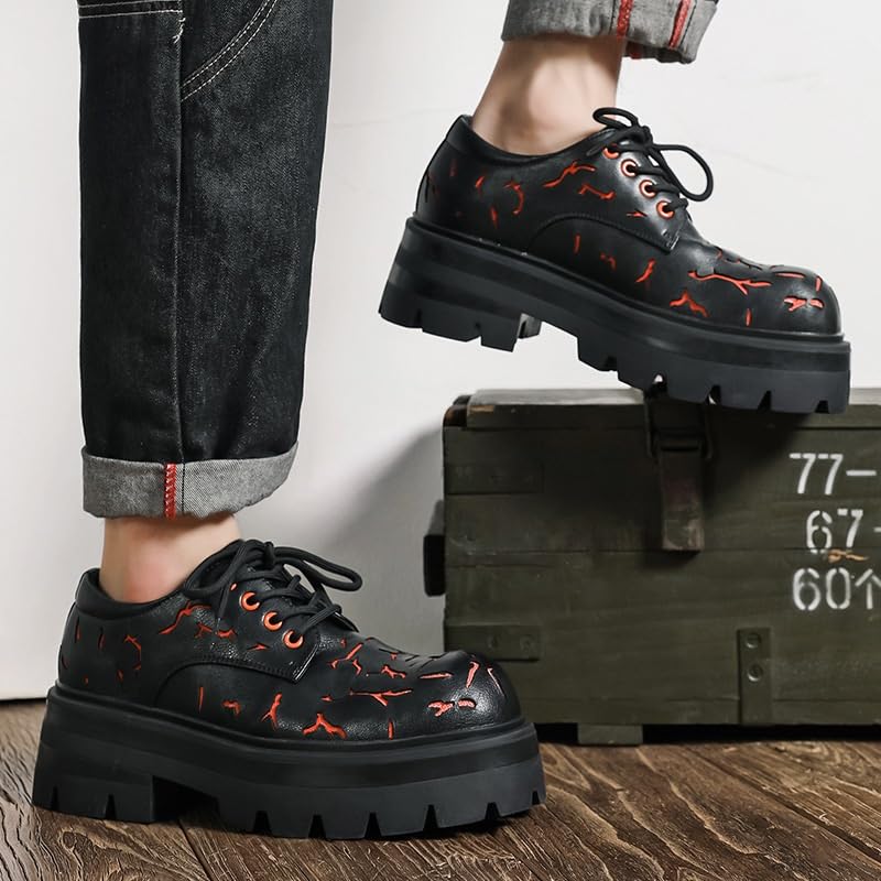 Men's Leather Platform Oxford Shoes Mens Retro Printed Patent Lace Up Dress Derby Shoes3