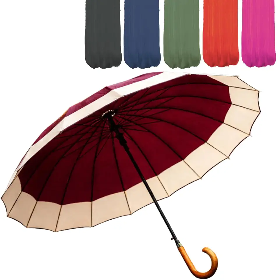 Guarda-Chuva Premium Clássico Automático Unissex, Grande, Resistente ao Vento, Hastes Reforçadas, Tecido Impermeável, Cabo Longo em Madeira, Portátil, Design Elegante