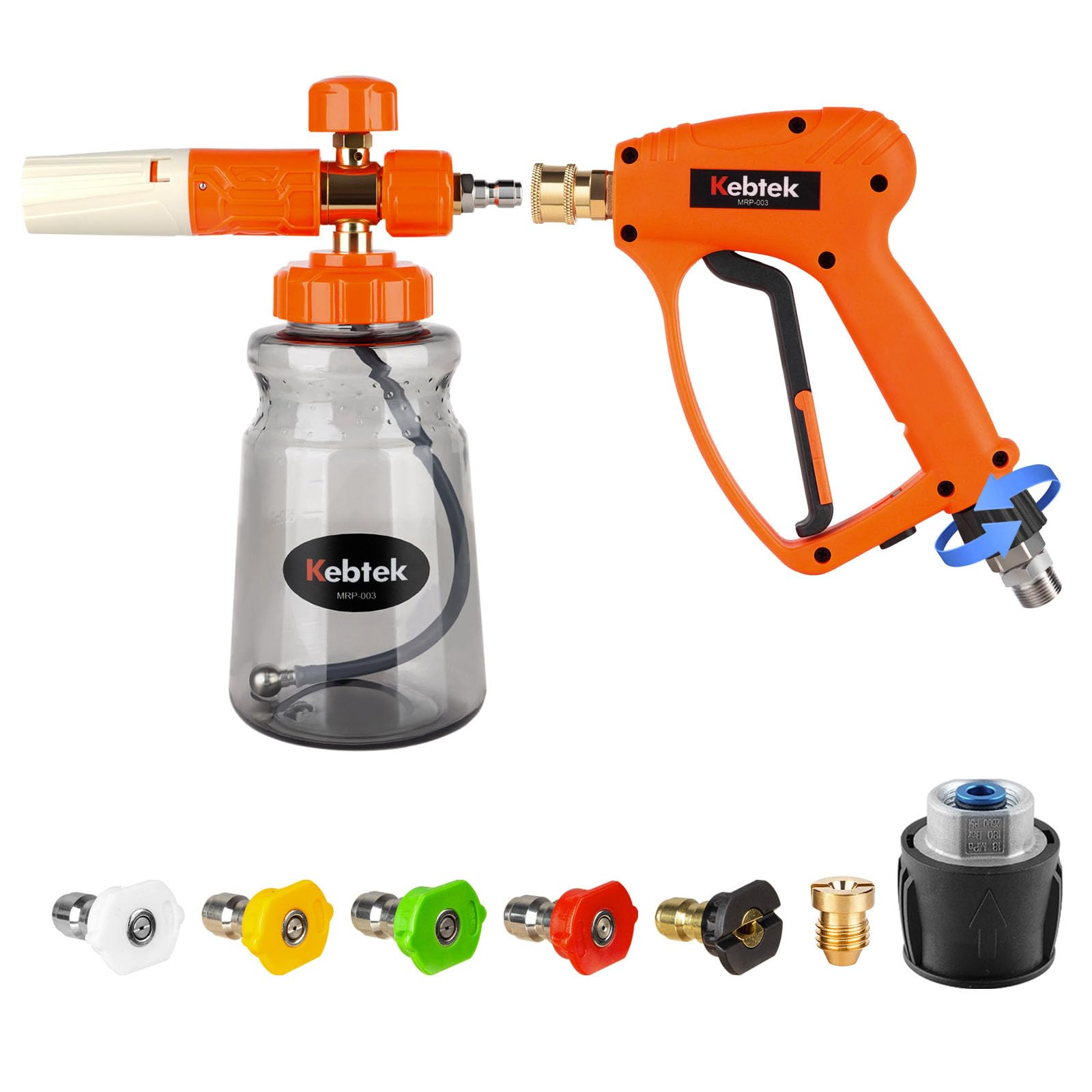 Kebtek Pistolet Haute Pression Compatible avec Nilfisk/Bosch avec Canon à Mousse et 5 Embout de Buse