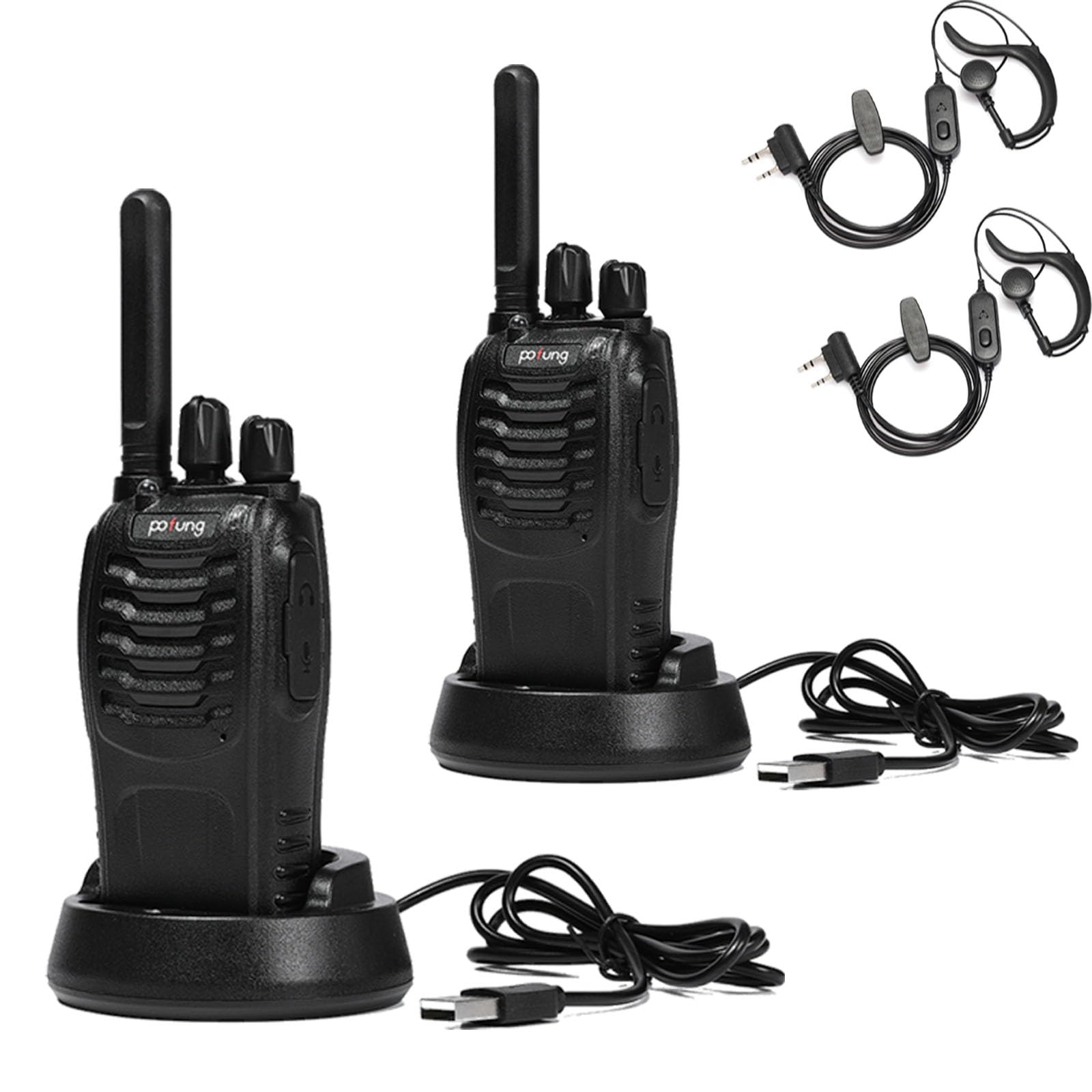 Walkie Talkie Profesional Pofung PT88E,PMR446 Licencia Libre Radiocomunicación 16 Canales Walkies 1500mAh Radio Largo Alcance,con VOX Flashlight para Hotel Restaurante y Negocios (Negro, 2 Piezas)
