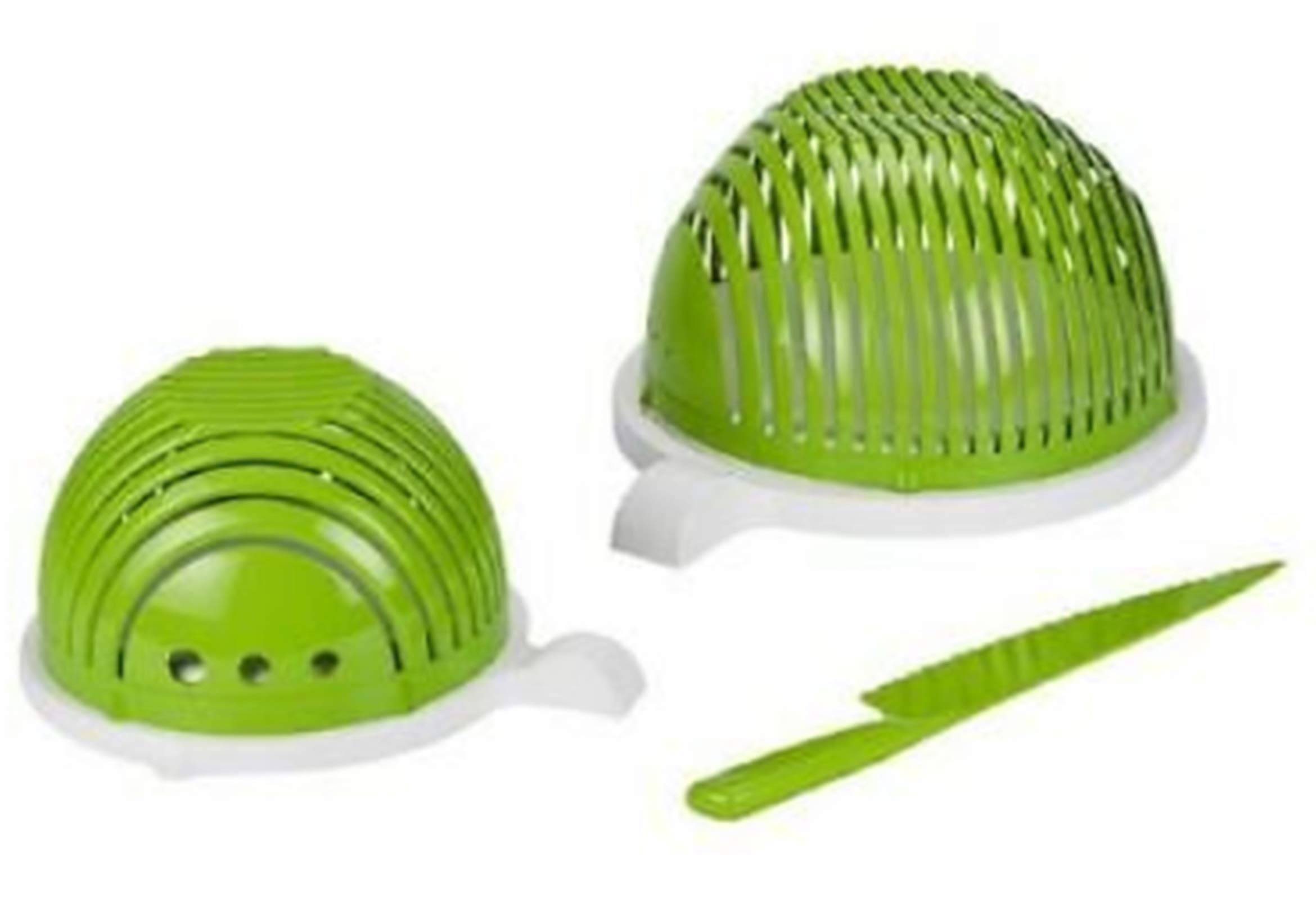 7" Individual and 9" Family Size Salad Cutter and More with Built-In Herb Stripper, Bonus Lettuce Knife, and Recipe Book by Prime Direct Brands