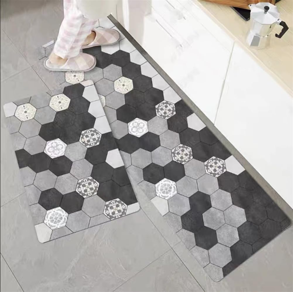 KüChenläUfer KüChenmatte 45x120cm, KüChenteppich Waschbar rutschfest, Teppich LäUfer Flur FußMatte Badematten, Wasser öL Aufnehmen Teppich KüChe Set für KüChe Wohnzimmer, Badezimmer Minimalist