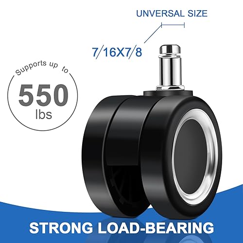 Miniatura 4 de Steelcase - Juego de 5 ruedas giratorias para sillas de escritorio, se adaptan a la mayoría de marcas y pisos