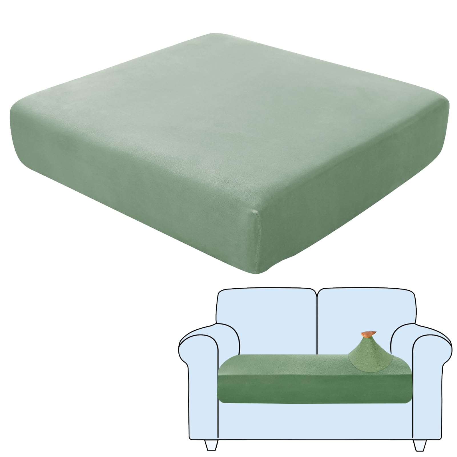 SHUOJIA Sofa Seat Cushion Covers, Stretch Velvet Sofa Cover, Non-Slip Couch Cushion Covers Replacement for Individual Cushion,with Elastic Fabric,Machine Washable (Green,2-Seater)