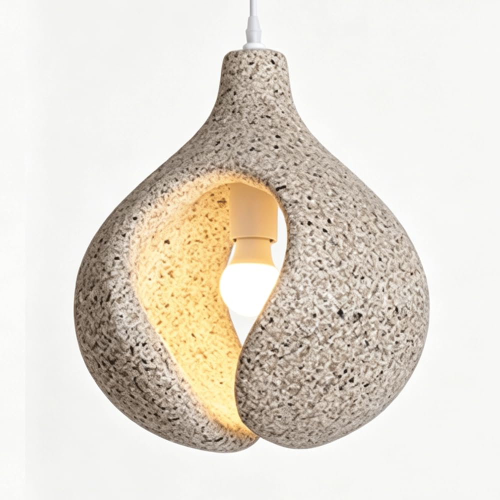 ESIYUVO Creative Bell Shaped High-Density Polystyrene Hanging Lamp Japanese Zen Hanging Lamp E27 Base Living Room Lighting Fixtures for Bedroom Bedside Study Restaurant Kitchen Entrance Hall Study
