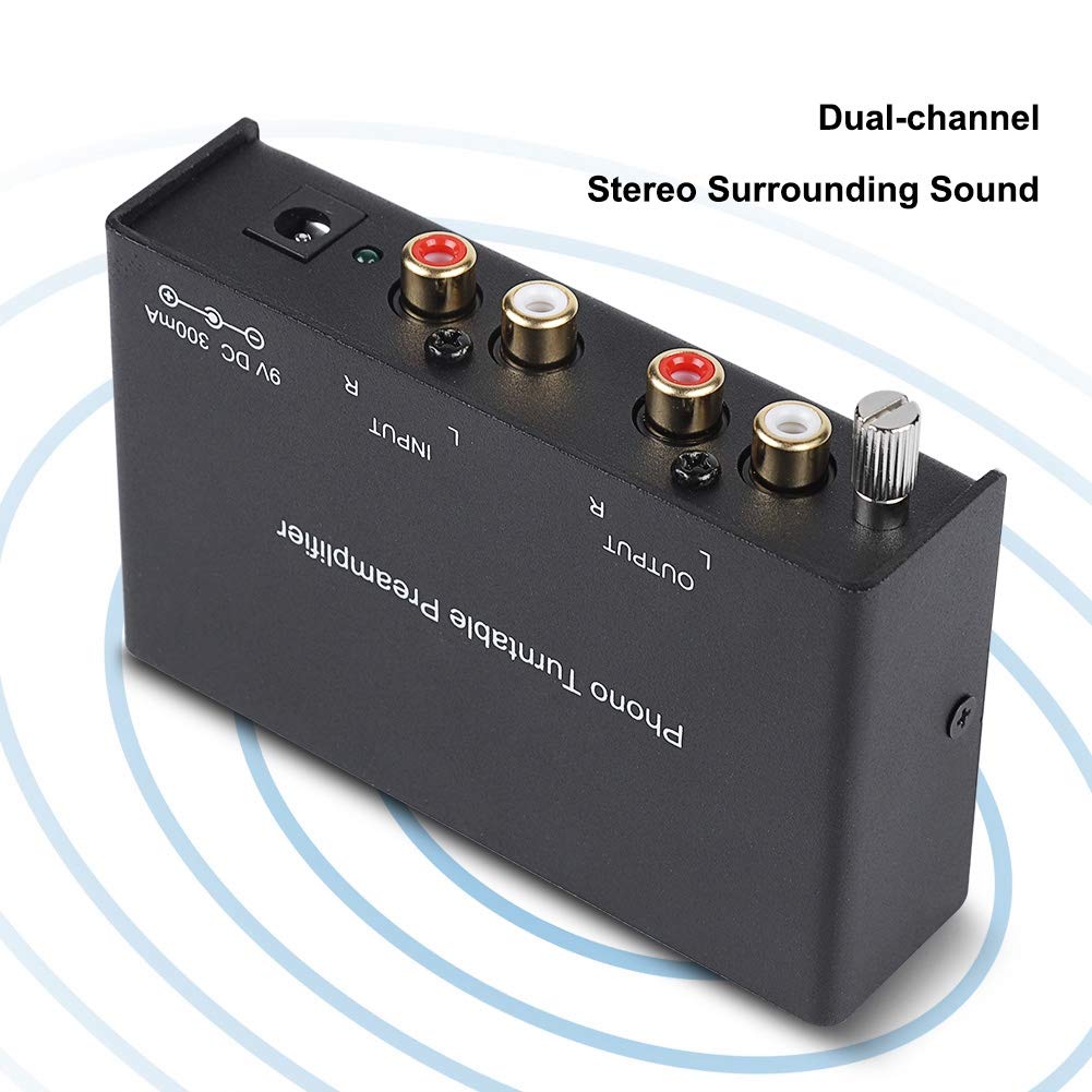 ASHATA Preamplificatore Phono, Preamplificatore Phono Stereo a Doppio Canale, Preamplificatore per Giradischi Riduzione del Rumore Preamplificatore Stereo Hi-Fi Presa EU(EU)
