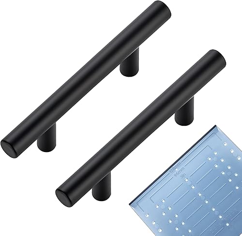 JOY DECOR Paquete de 5 tiradores de gabinete de 5 pulgadas, color negro mate, centro de agujeros de 3 pulgadas, manijas de gabinete de cocina con