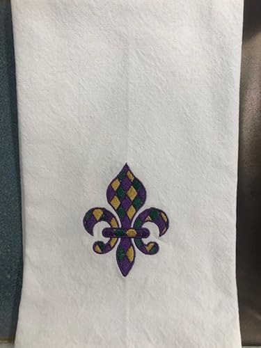 Miniatura 2 de Mardi Gras Fleur de lis Kitchen tea towel embroidered