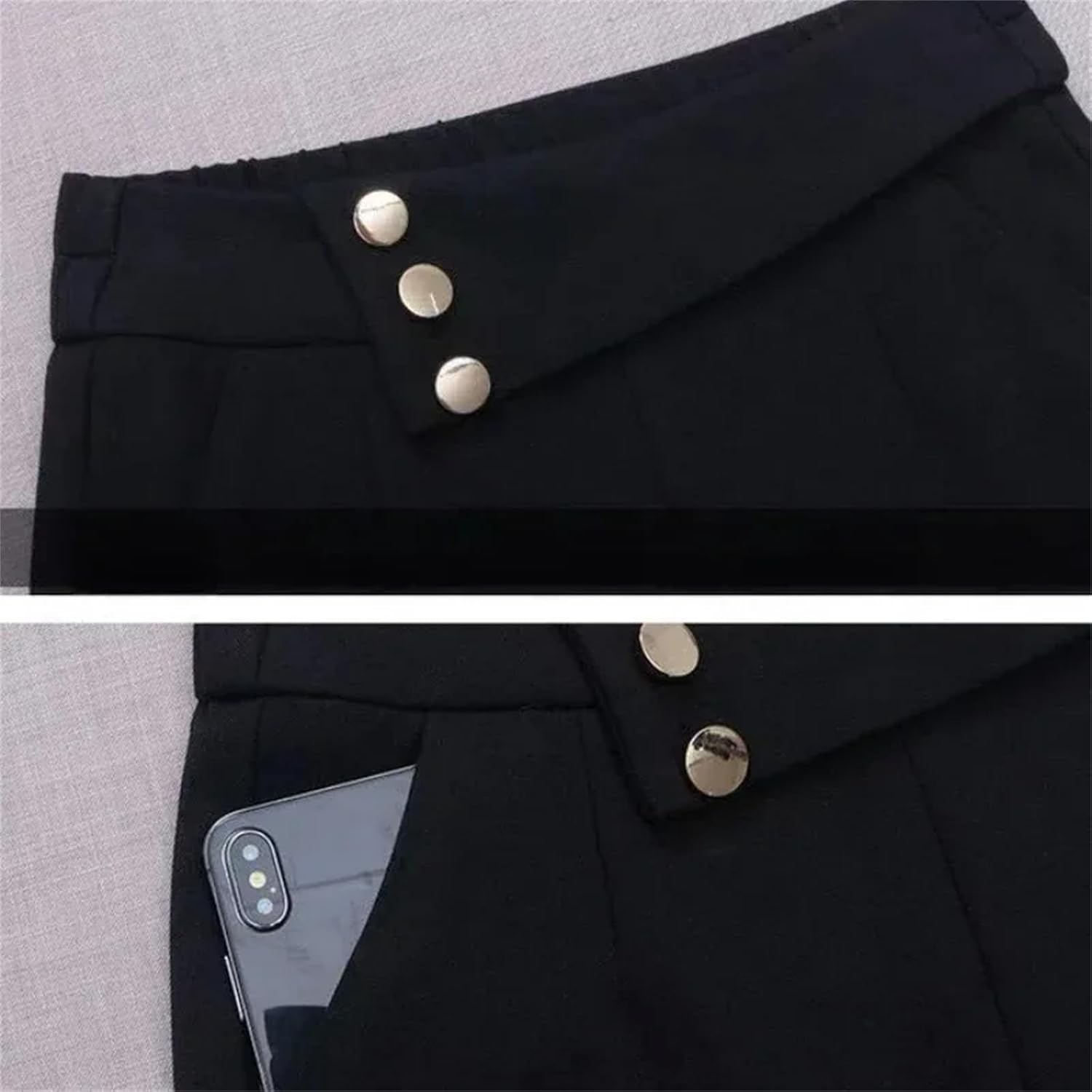 Pencil Trousers Spring Solid Color Button Elastic High Waisted Pockets Casual Women's Clothing Korean Fashion Pants