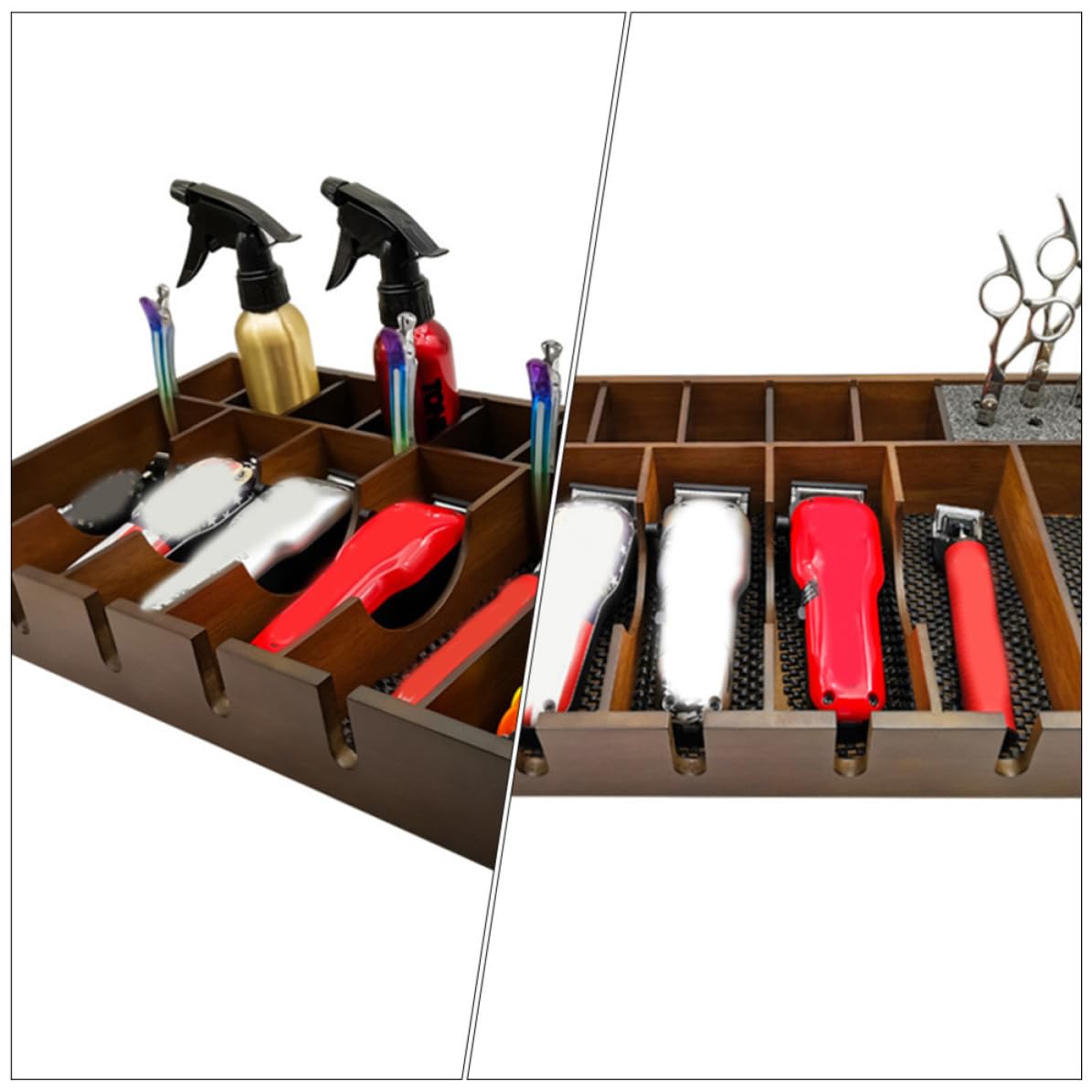 iplusmile Organisateur en Bois Antidérapant pour Tondeuses Grosse Capacité et Design à Grille Rationnelle, Plateau de Rangement pour Outils de Coiffure en Salon Professionnel