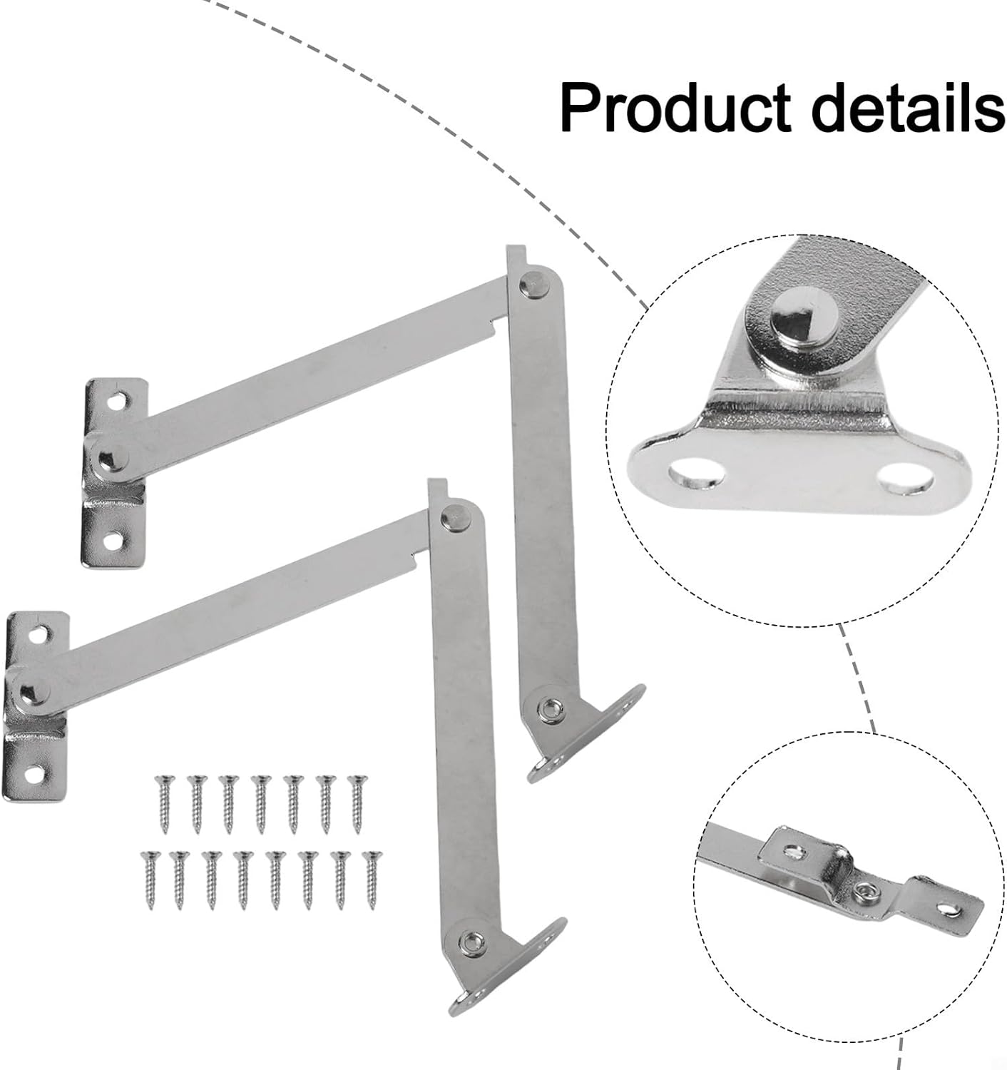 Metal Lid Support Hinges with Stay Function, Antique Bronze Iron Decorative Cabinet Hinges for Jewellery Box, Wine Box, Chest and Furniture(Silver)