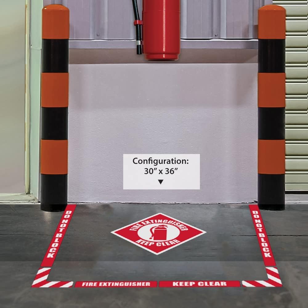 NMC WFK07 - Kit de marcado para suelo (configurable (incluye 12 x 12 tiras de marcado con ángulos de esquina), superficie antideslizante texturizada, extintor de incendios mantiene claro