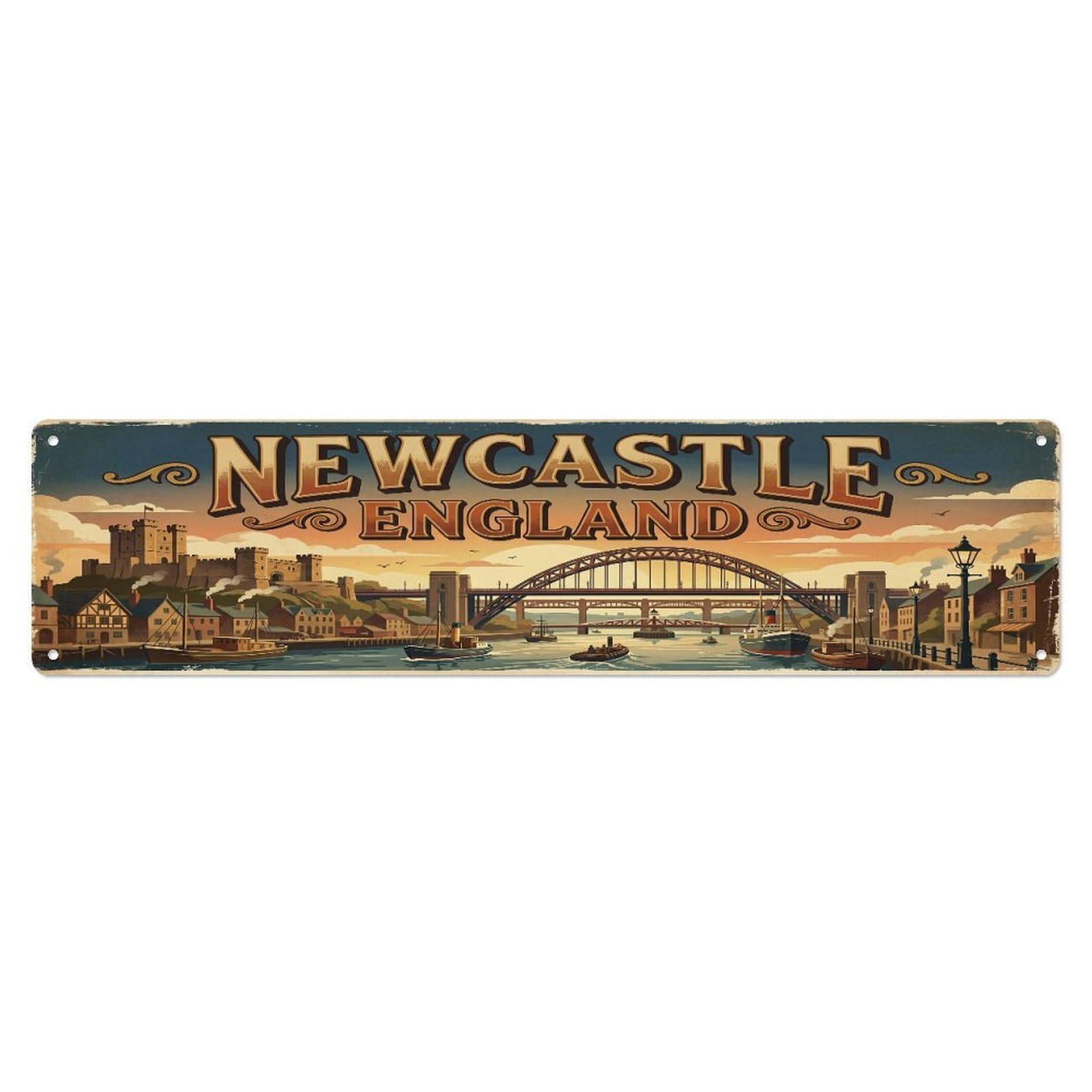 Tgrcjimh Style Metal Tin Sign Retro Travel England Newcastle