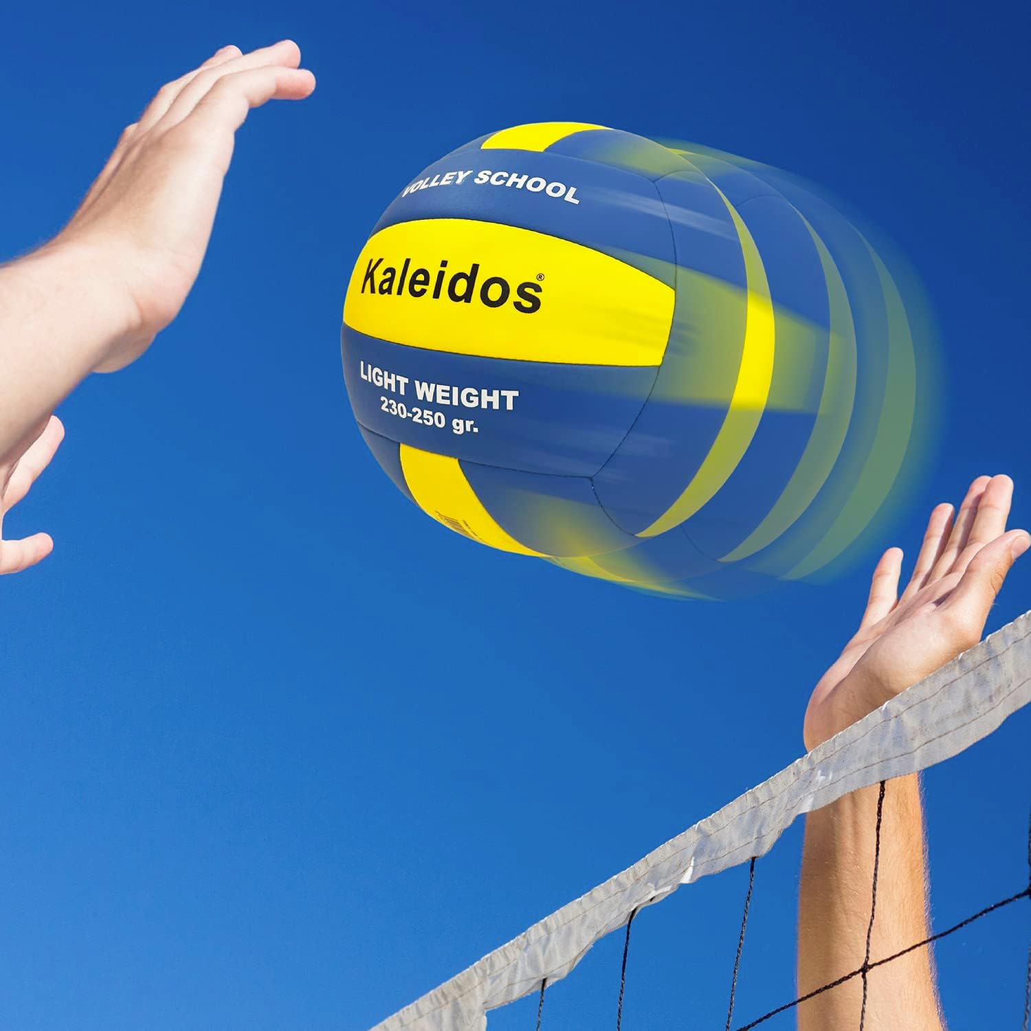 MONDO Sport - Boule de Jeu Volley School Taille 5 Indoor Soft Touch Faux Cuir 250 g Couleur Jaune, Bleu - 13066