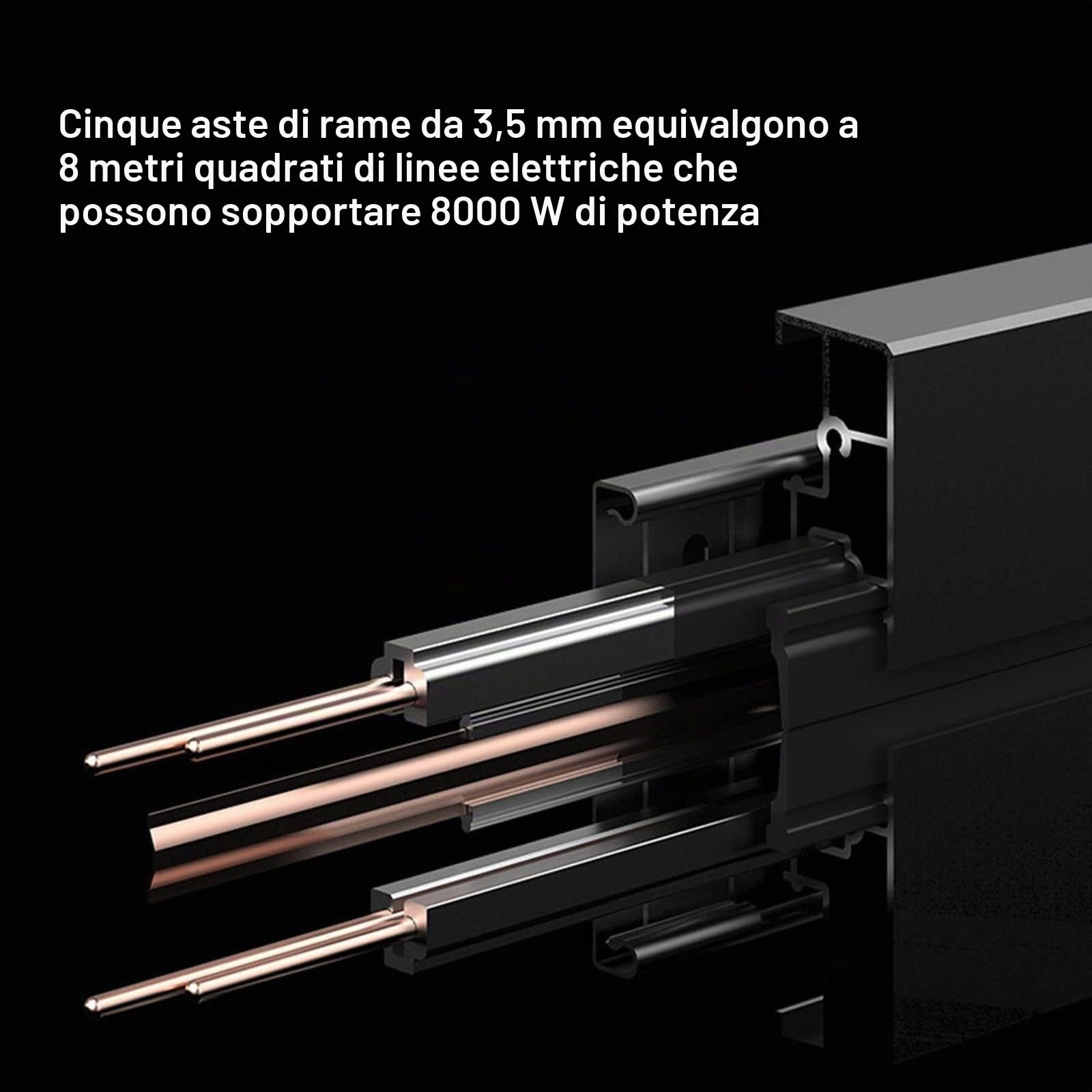 Presa da binario, scheda di cablaggio con guida di scorrimento di alimentazione a parete da 8000 W + adattatore da 2500 W, adatta per ufficio cucina,Black-60CM