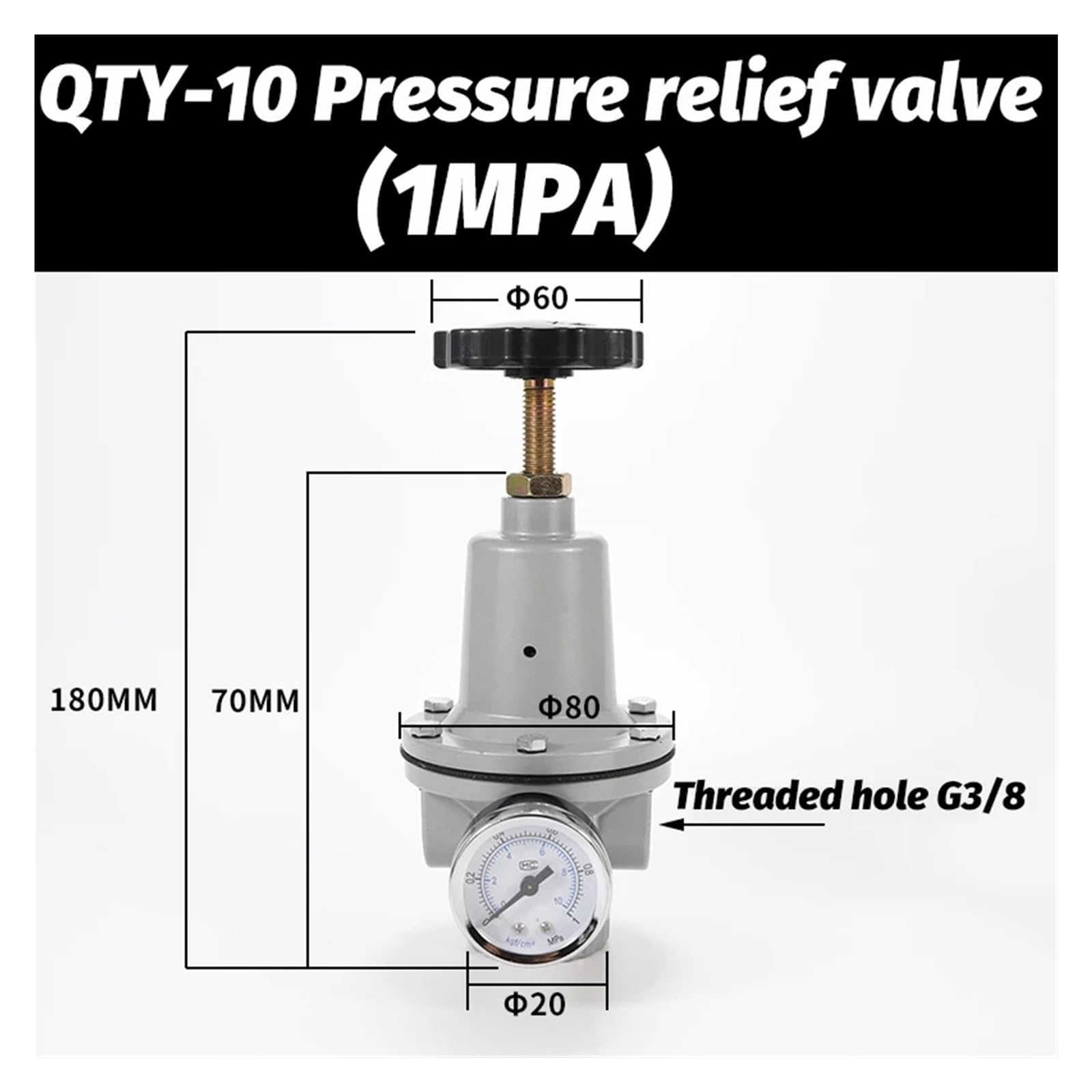 Regolatore Pneumatico ad Alta Pressione, Tipo a Flusso Ampio, 0~40 Bar, con Attacco for manometro 1/4 3/8 1/2 2 Pollici BSP 1/2" QTYH-08 10 15(QTY-10)