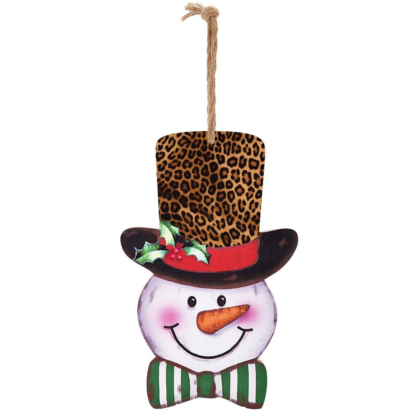 Cool Cheetah Leopard Snowman Decor Christmas Snowmans Hanging Decors Wooden Exquisite Holiday Decoration Sign for Home Window Wall Farmhouse Indoor Outdoo