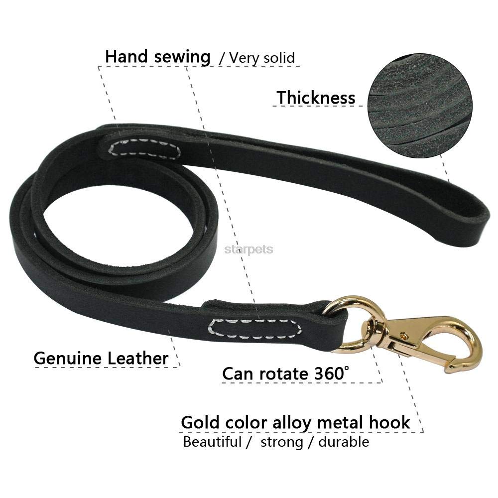 Guinzaglio per cani in pelle resistente, fatto a mano, colore marrone scuro, nero con gancio dorato, ideale per allenare a piedi tutte le razze di cani, 4 misure