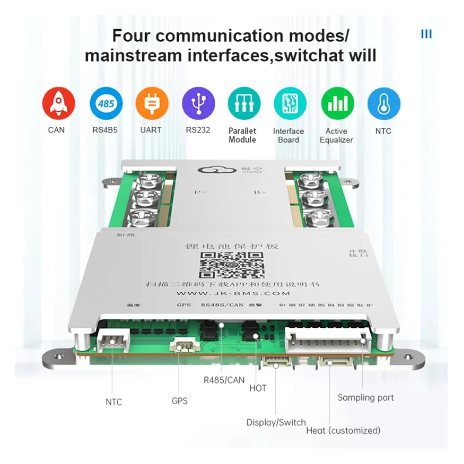 Smart BMS 200A B2A8S20P/B2A8S20P-HC, 8S 24V Active Balance 2A for Lifepo4 Lithium Ion Battery RS485 CAN App BT(B2A8S20P)