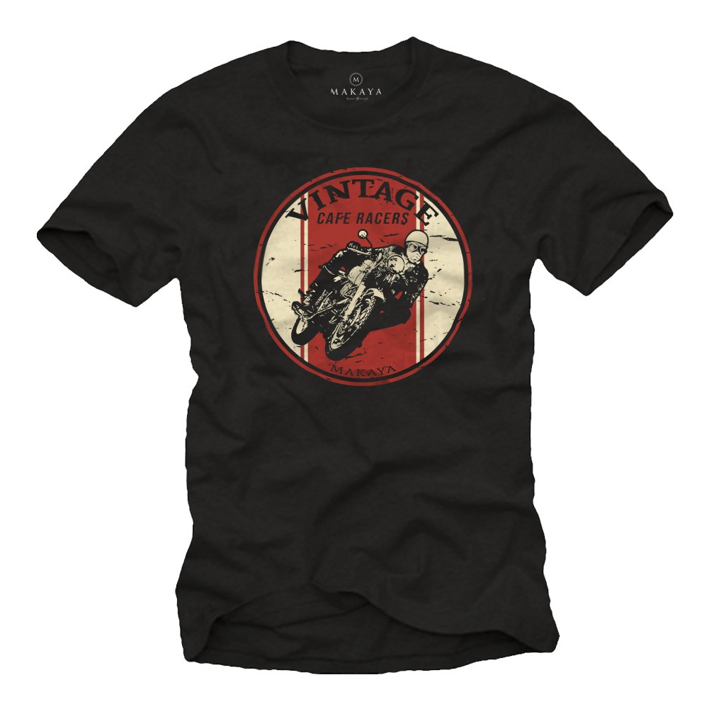 Makaya Men's Black Motorcycle Accessories - Cafe Racer T-Shirt For - Motorbike Gifts L