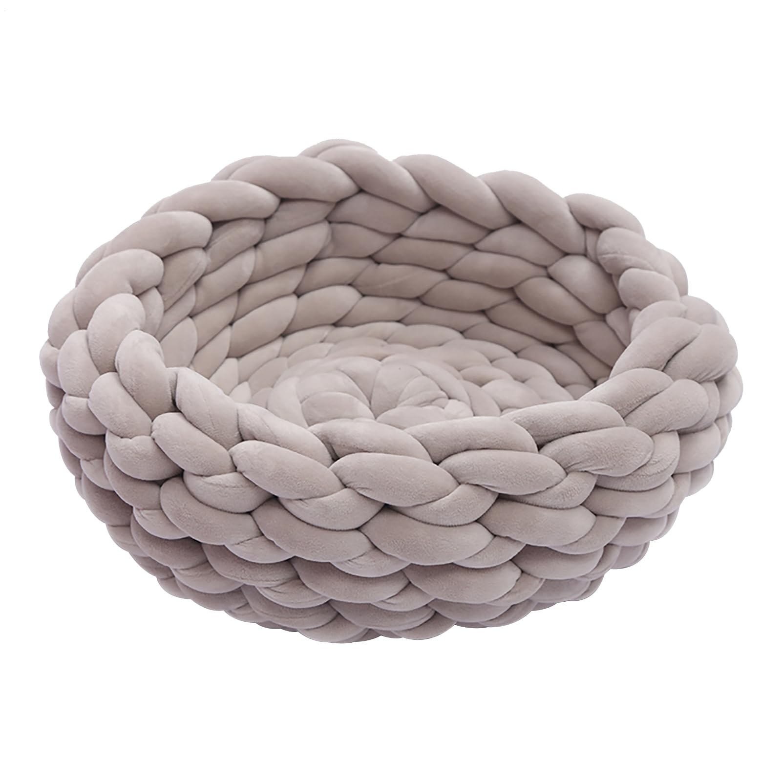 Bocciano Pet Bed - Elegant Handmade Woven Wool Cat Cave Round Dog Basket for Indoor Pets | Soft Knit Plush Bed