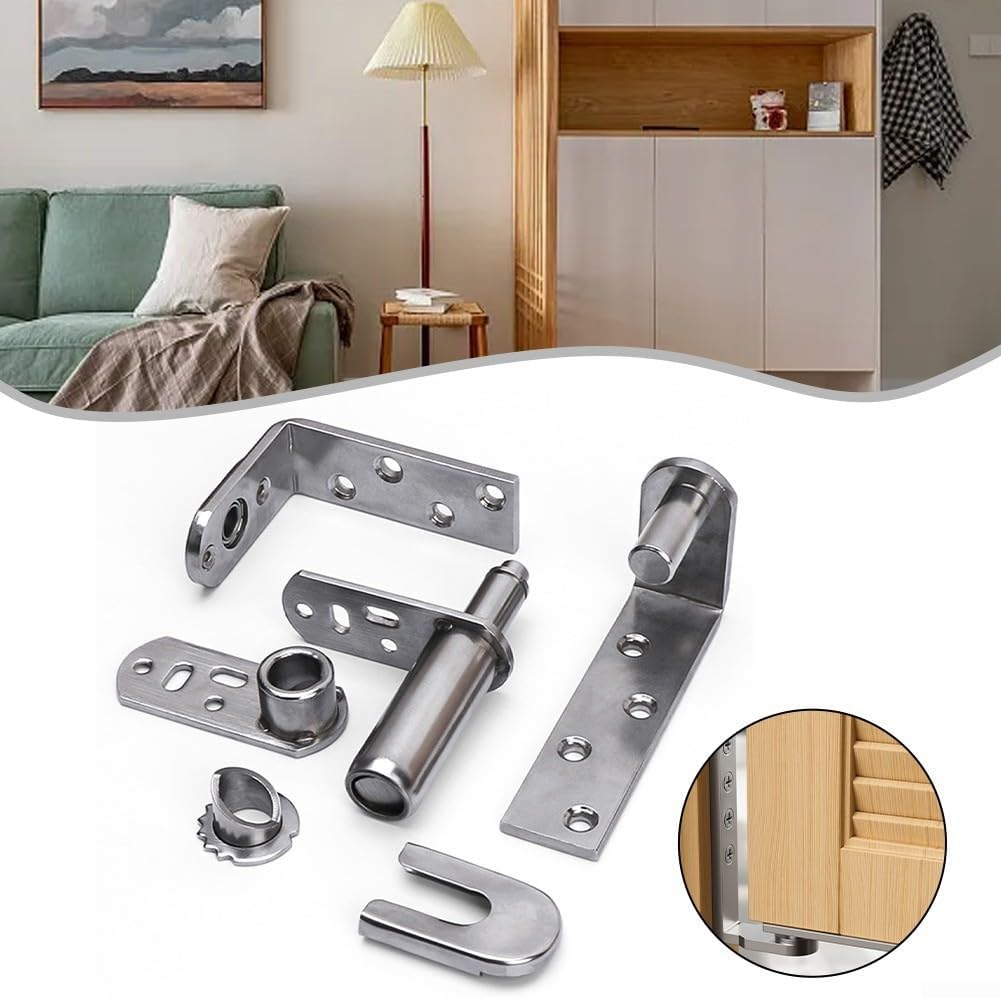 Steel Self-Closing Pivot Hinge Wooden Cabinet Interior Doors, Brushed Finish -Proof Hardware, Construction, Silver, 2 Pack(L)