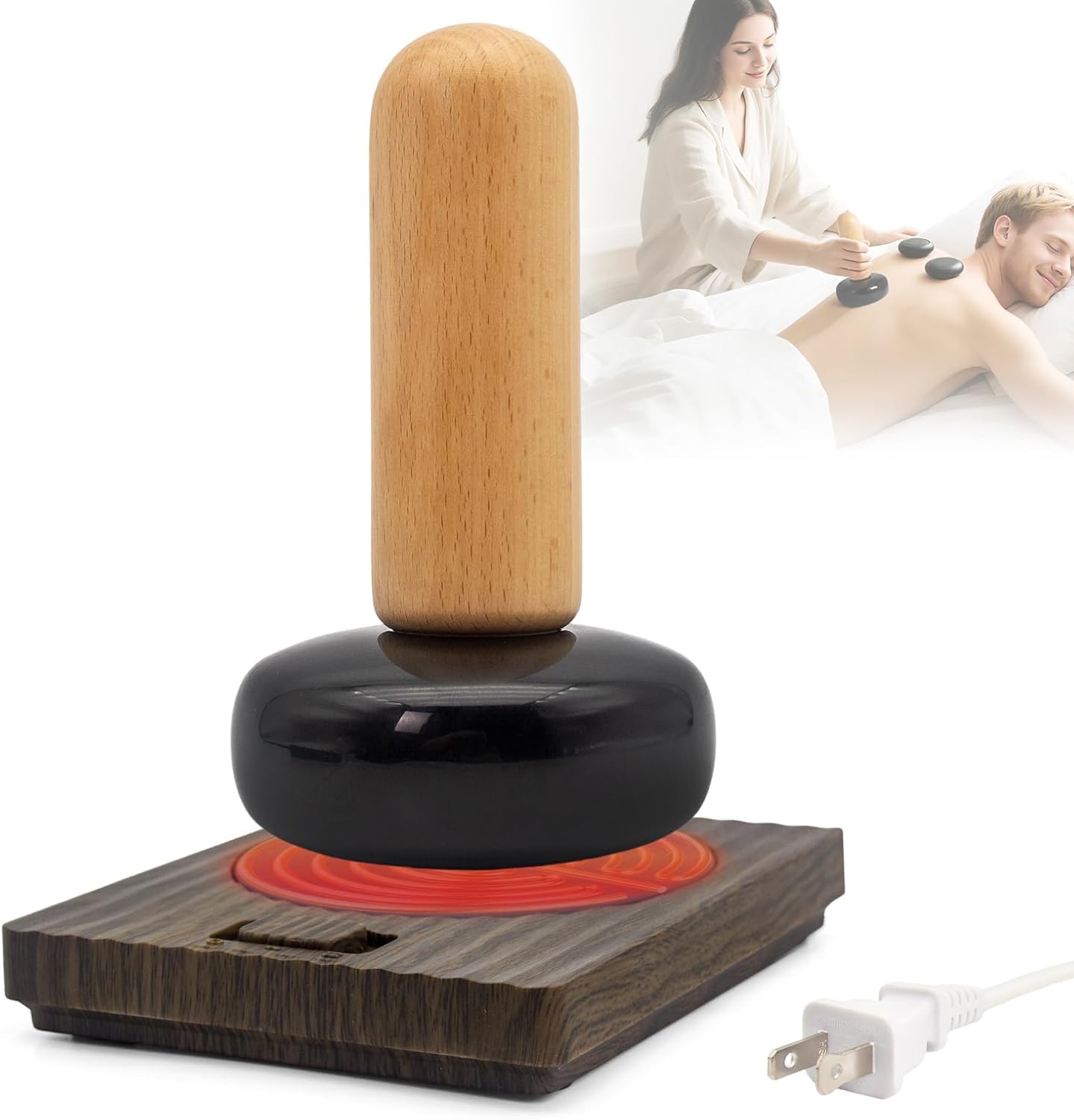 Hot Massage Stones Heated Scraper-Adjustable Temperature Electric Natural Bian Stone Gua Sha Body Massage Tool, Smooth Rocks for Date Night, Home SPA, Pain Relief, Deep Tissue Relaxation