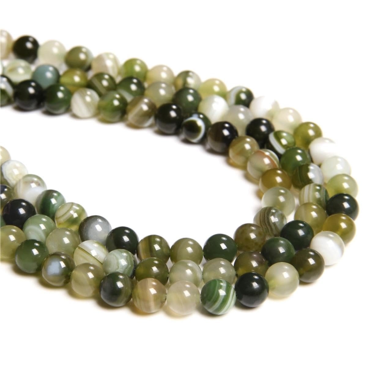 60PCS 6mm Natural Garss Green Striped Agate Round Smooth Loose Spacer Beads Hole Size 1mm Gemstone Energy Healing DIY Beads for Bracelet Necklace Jewelry Making