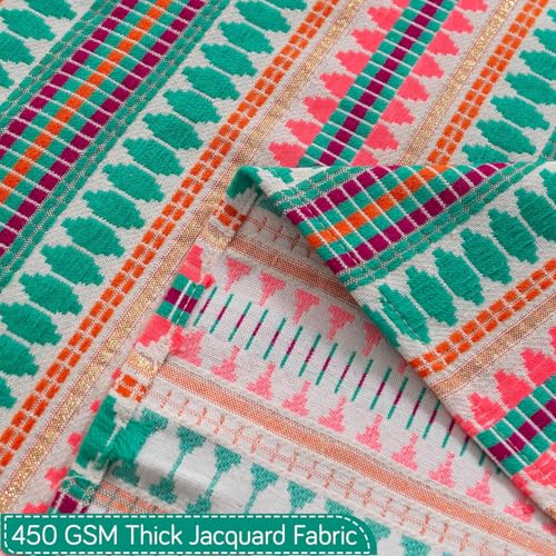 Image of HOKIPO 'Artisan Boho Series' Sofa Cover with Tassel for 3 Seater Sofa | 450 GSM Thick Cotton Acrylic Jacquard Fabric Sofa Cover, Size 152x175 cm, Mint Green (NEW-IN-909-A7)