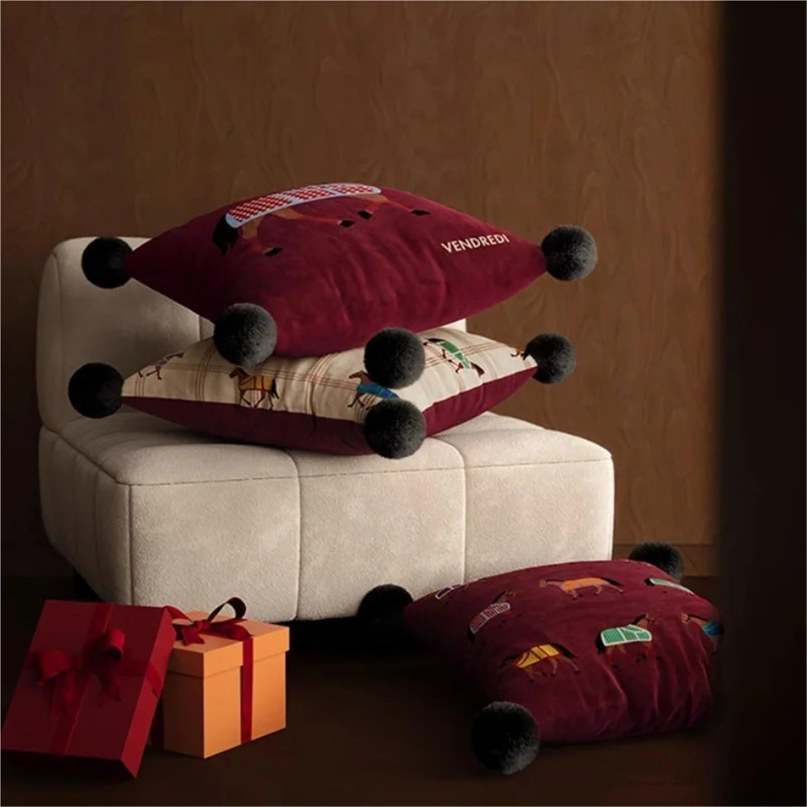Genérico 1 Funda De Cojín Roja con Almohadas De Terciopelo De Caballo.
