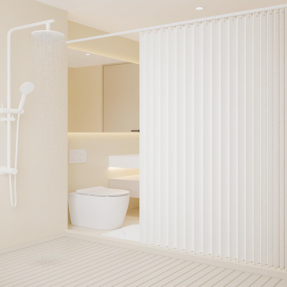 DSSHENGDS Custom wide large linen waterproof ，mould weights shower curtains，Suitable for bedroom, living room, bathroom partitions-White- 120x240cm