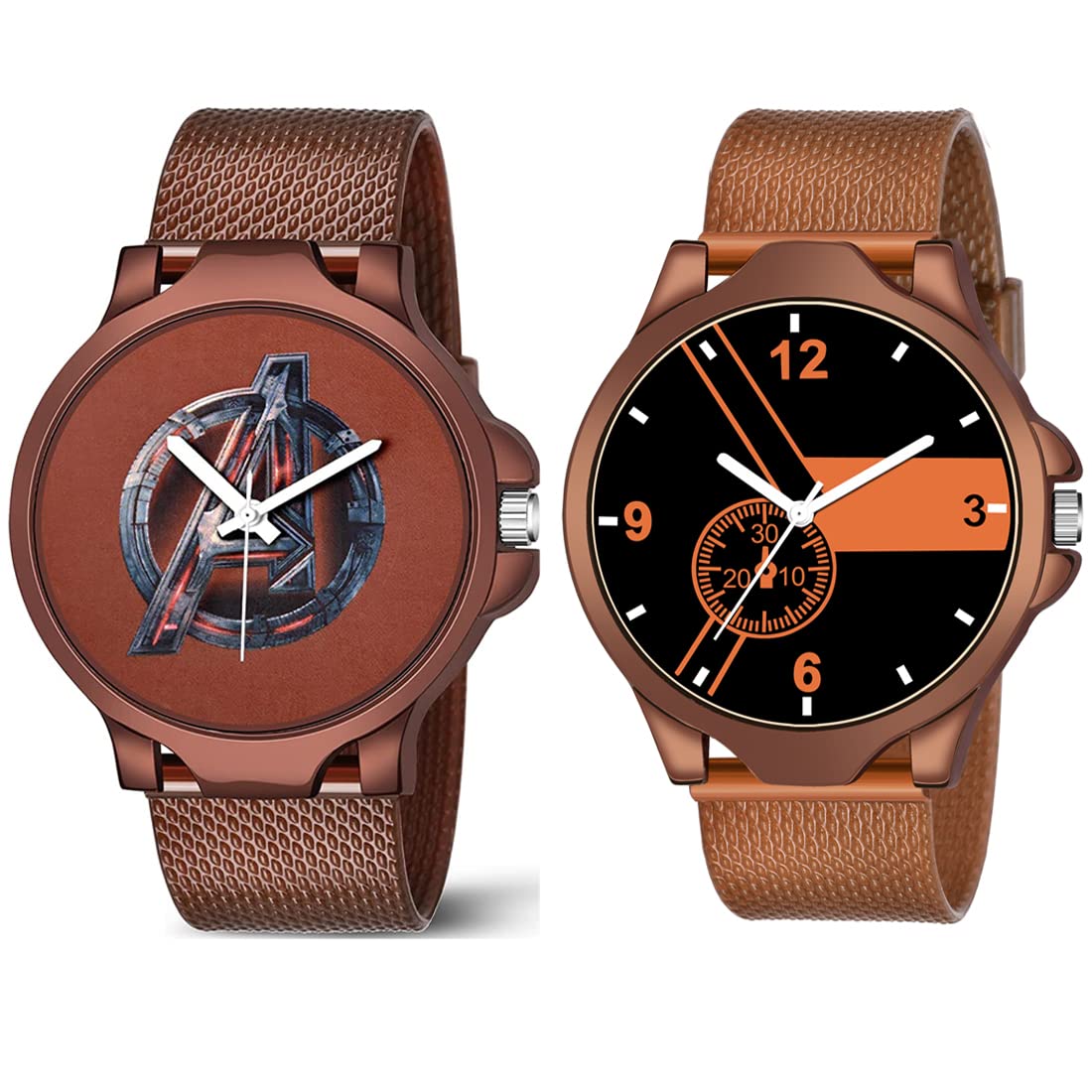 GOLDENIZE FASHION Branded Analog Stylish Dial Unisex Watch for Boys and Men Silicon Waterproof Belt Wrist Gift Watch for Boys & Mens Combo of 2 Watches (Brown) (B0B853WX2J) Amazon Price History, Amazon Price Tracker