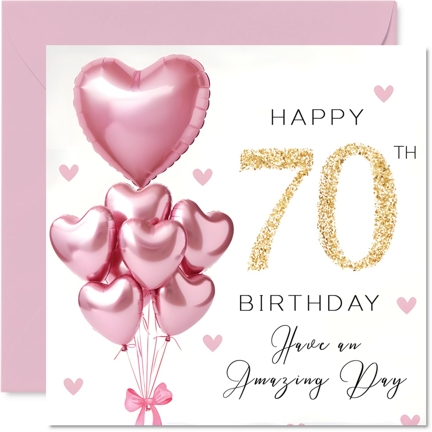70th Birthday Cards for Women - Pink Glitter Balloons - Happy Birthday Card for 70 Year Old Woman Nan Wife Granny Cousin, 145mm Bday Greeting Cards